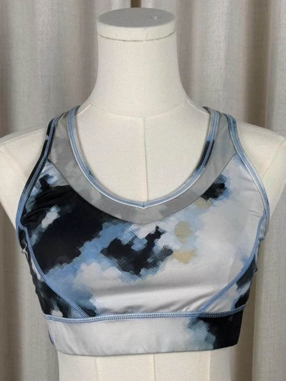 lululemon blue tie-dye strappy sports bra with crisscross back
